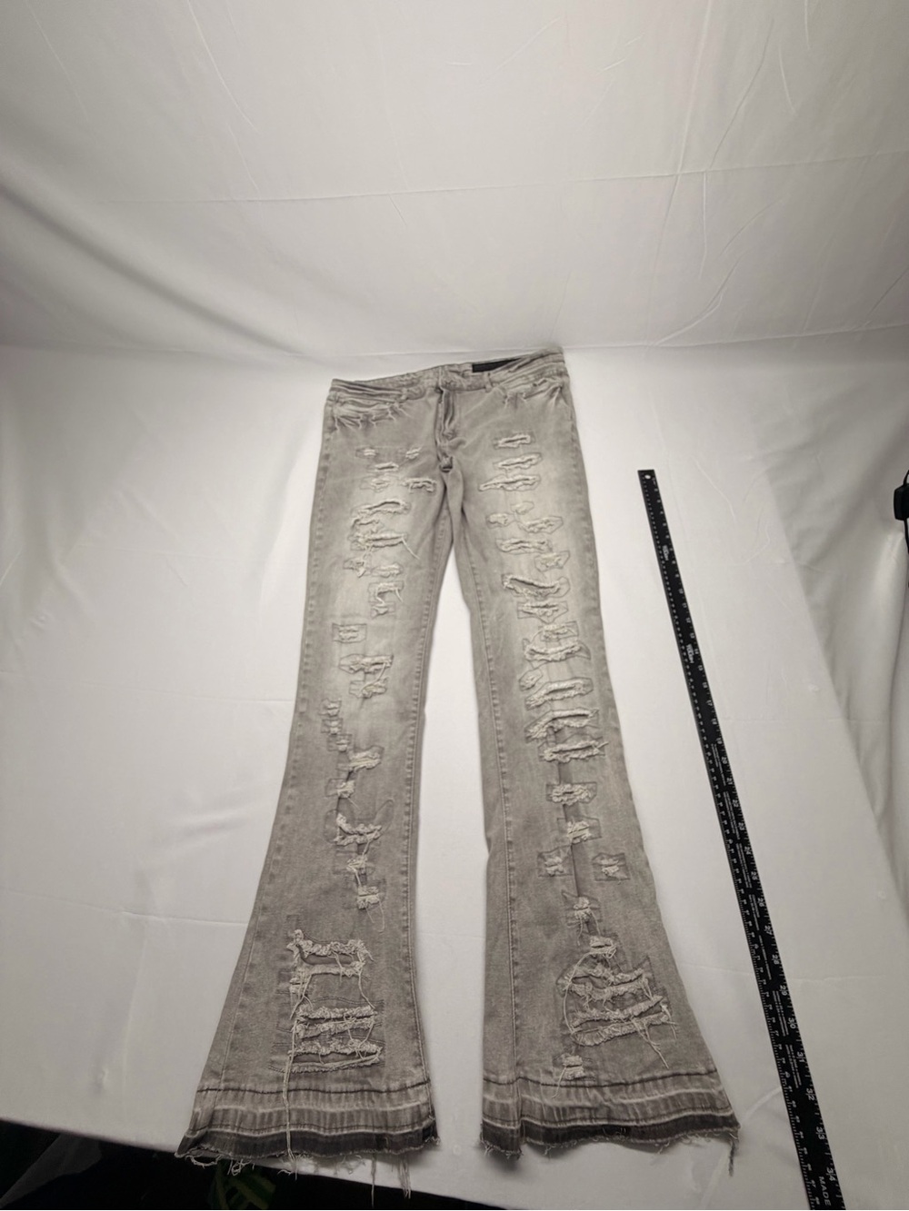 Rockstar Original Distressed Flare Jeans Gray Wash Size 40 Y2K Grunge Punk
